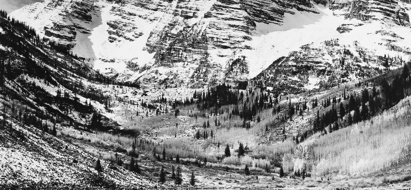 Image: PHOTO: Ansel Adams, Maroon Bells, 1951. (Photo via Seagrave Gallery) (Jackson Hole)