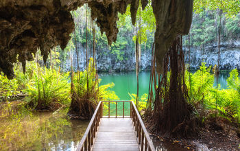 Three eyes cave in Santo Domingo, los Tres Ojos national park, Dominican Republic.