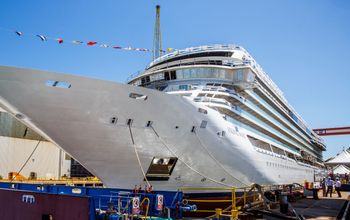 Viking Mars is floated out at the Fincantieri shipyard in Ancona, Italy.