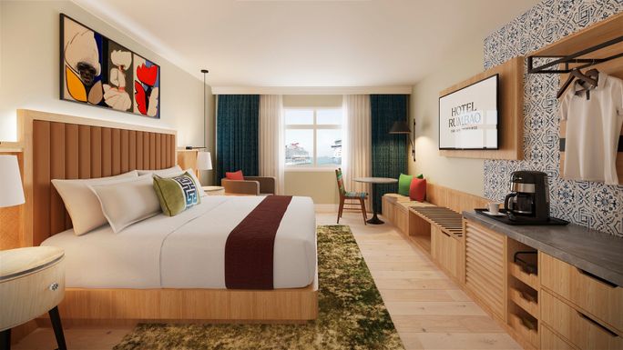 Rendering of a guestroom at the Hotel Rumbao