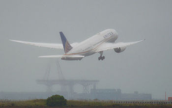 United flight takes off in the rain