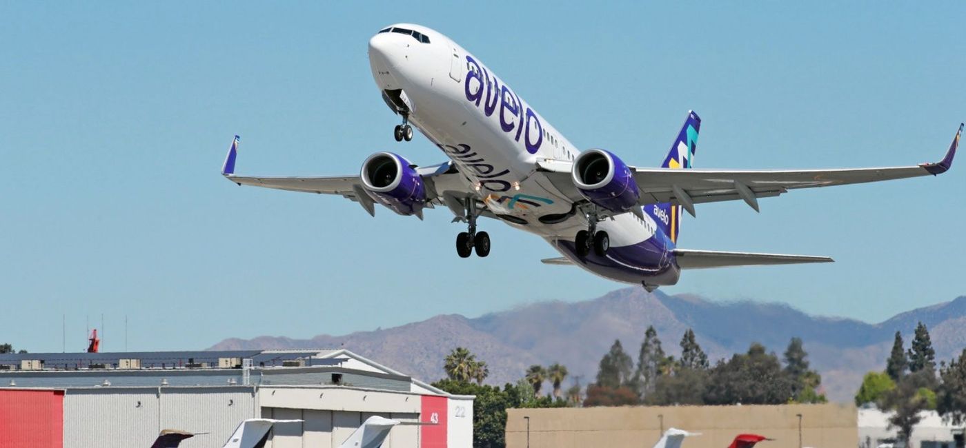 Image: Avelo Airlines plane takes off from Hollywood Burbank Airport. (photo courtesy of Avelo Airlines)