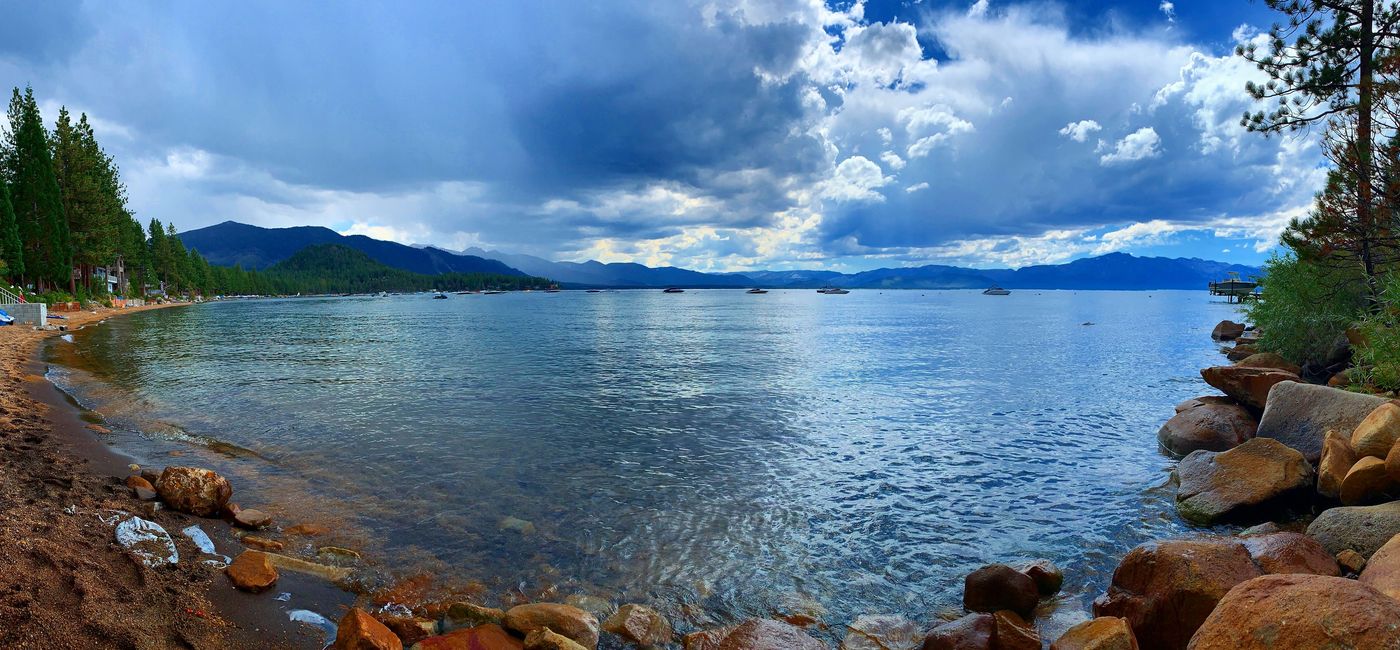 Image: Panoramic of Zephyr Cove in Lake Tahoe. (photo via  Julie Pusateri / Getty Images)