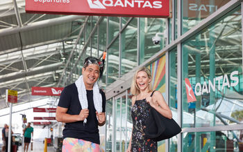 Travelers ready for the Qantas Mystery Flight Experiences.