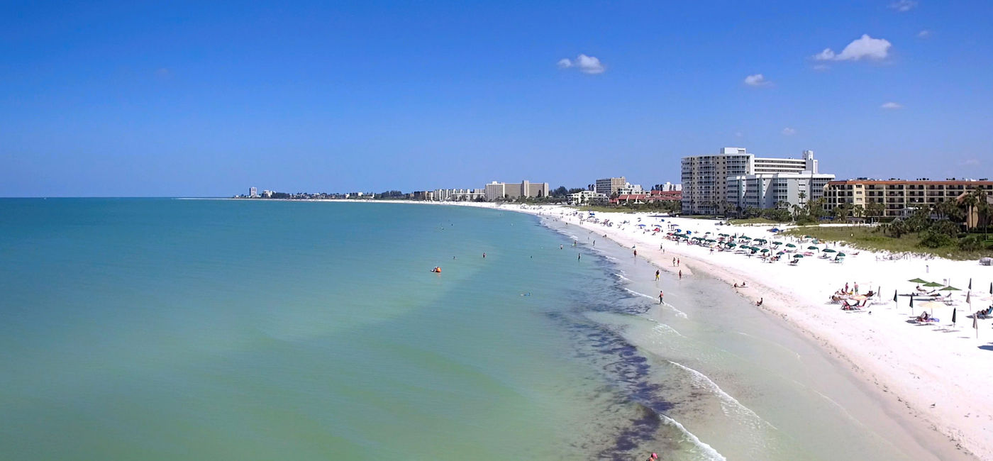 Image: Aerial view of the beach in Siesta Key off the coast of Sarasota, Florida. (photo via csfotoimages/iStock/Getty Images Plus)