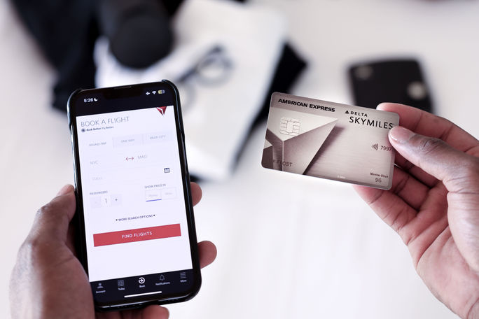 A SkyMiles Card member can now save 15 percent when they use miles to book flights with a new, permanent program called TakeOff 15. SkyMiles, American Express, credit card, Delta App, Delta Air Lines