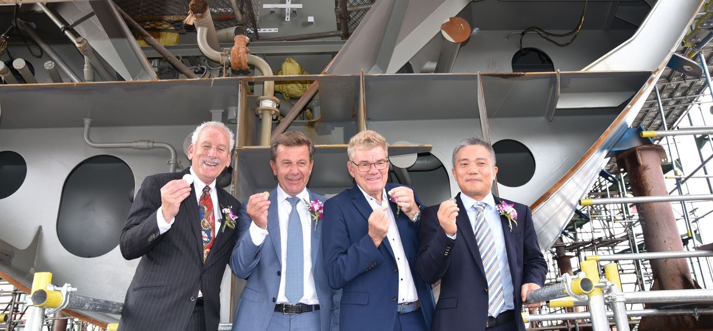Image: PHOTO: Keel-laying ceremony for M/V Ocean Victory. (Photo courtesy of American Queen Steamboat Company)