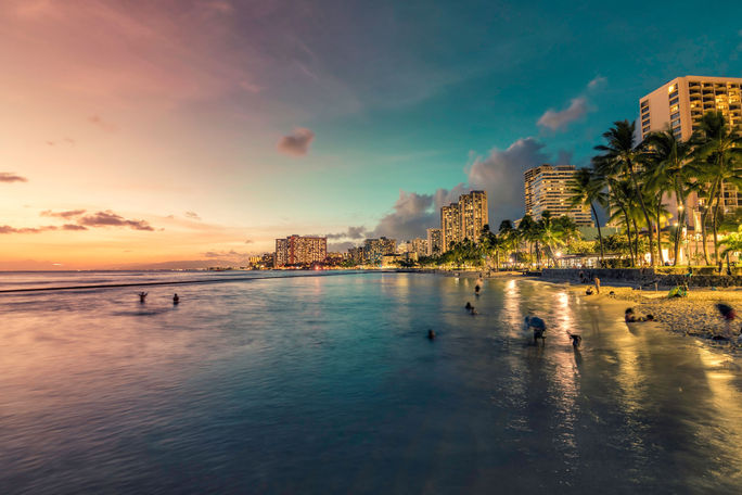 Waikiki Beach in Honolulu, Hawaii. 