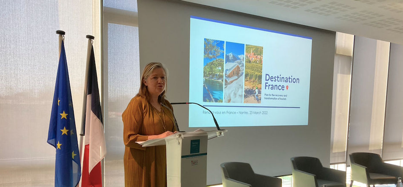 Image: Atout France CEO Caroline Leboucher speaks to international journalists at Rendezvous en France. (Photo: TravelPulse Canada)