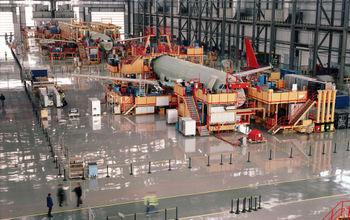 Aircraft assembly line.