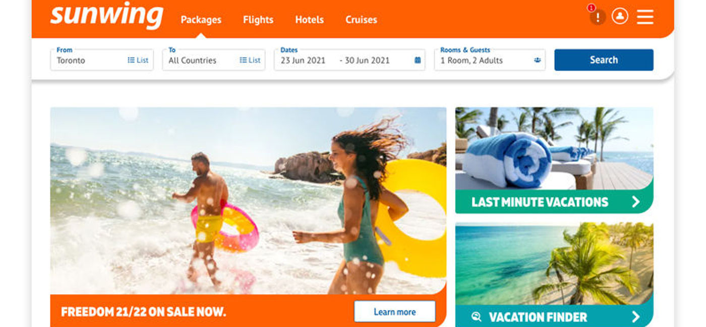 Image: Sunwing's new web platform. (Photo: Sunwing)