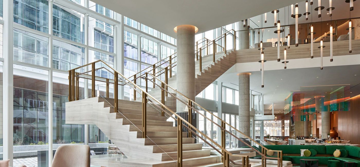 Image: Marriott Bethesda Downtown at Marriott HQ lobby staircase. (photo via Marriott International Media)