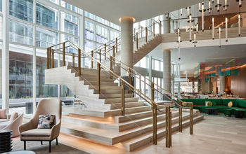 Marriott Bethesda Downtown at Marriott HQ lobby staircase.