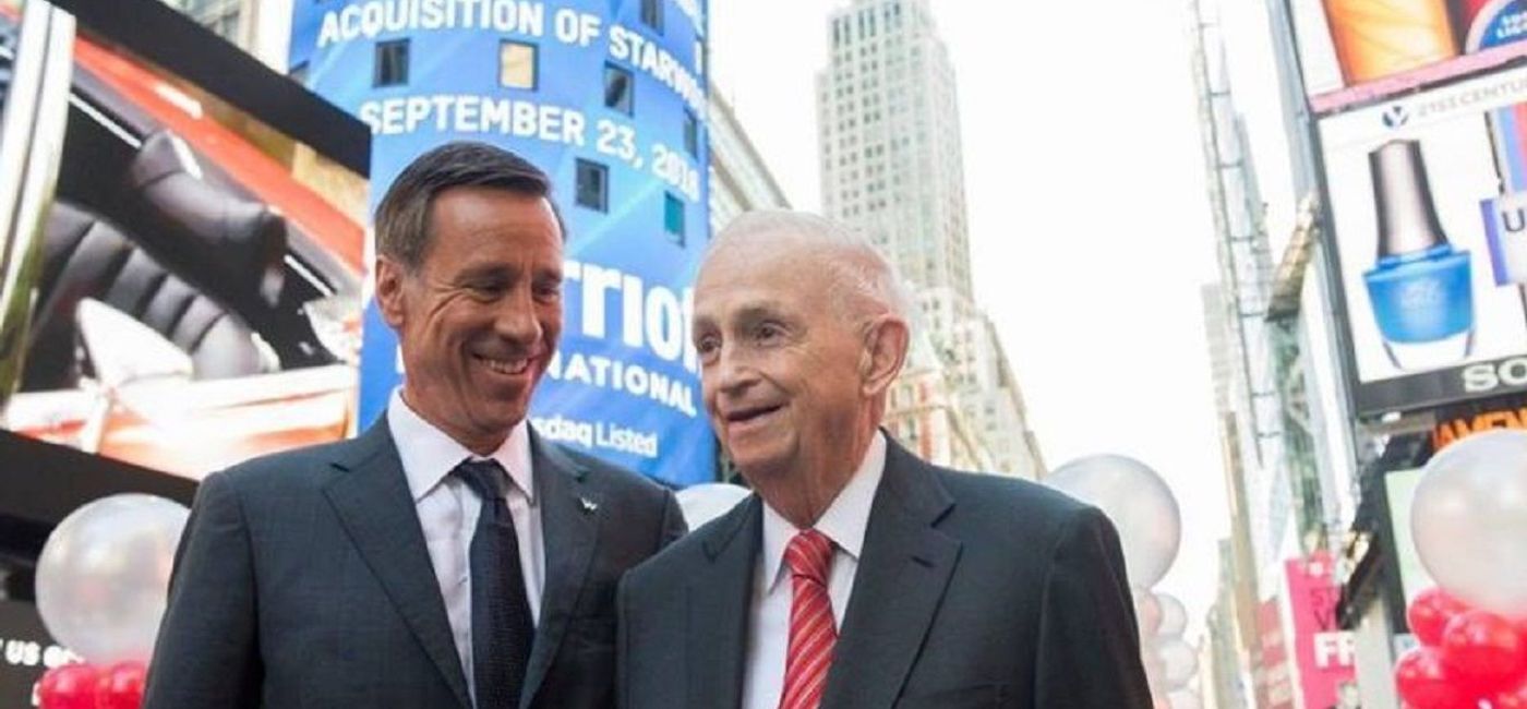 Image: Arne Sorenson and J.W. Marriott, Jr. in Times Square. (photo via Marriott International)
