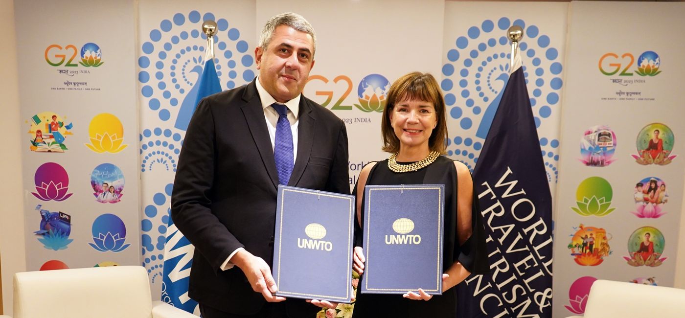 Image: UNWTO Secretary-General Zurab Pololikashvili (right) and WTTC President & CEO Julia Simpson (left) signed a new MOU.  (Photo Credit: World Travel & Tourism Council)