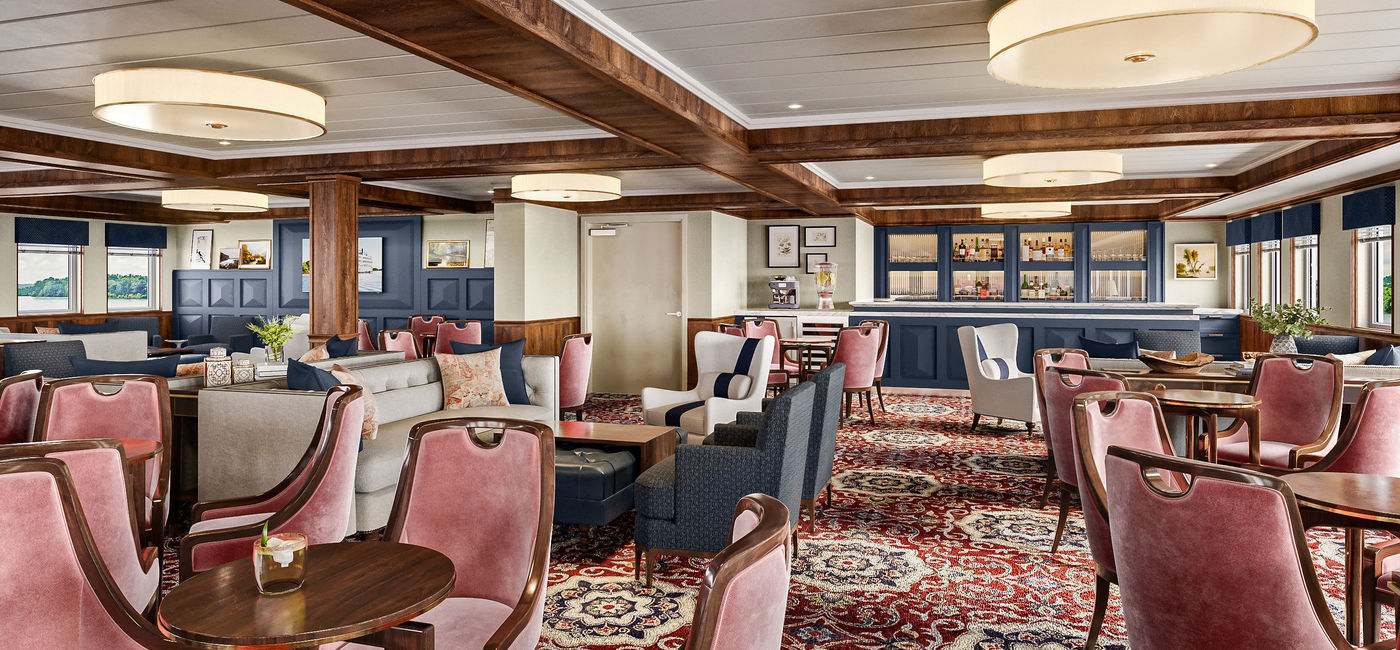 Image: The Magnolia Lounge on American Cruise Lines' paddlewheelers will get a new look. (Rendering via American Cruise Lines)