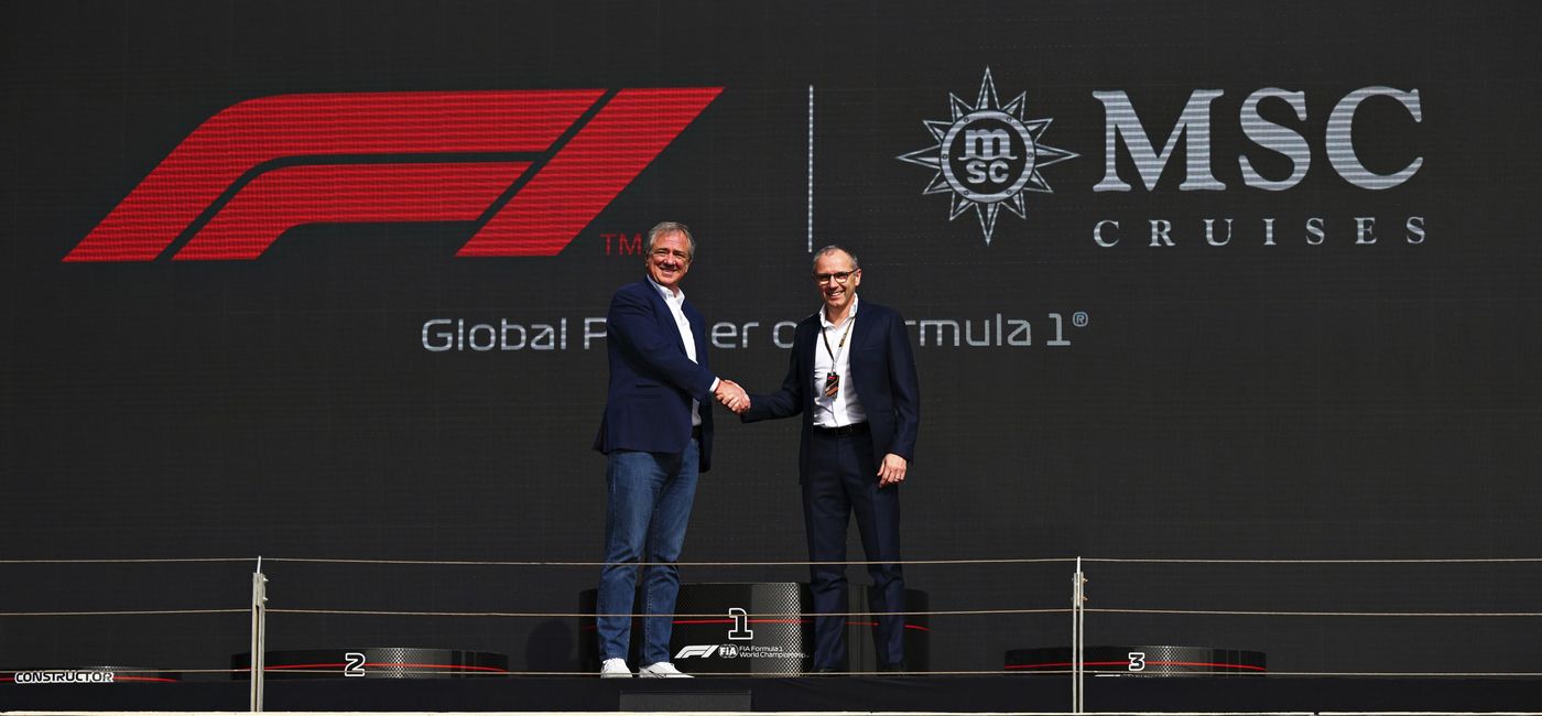 Image: Stefano Domenicali, President & CEO of Formula 1, and Pierfrancesco Vago, MSC Cruises’ Executive Chairman. (photo via MSC Cruises Media)