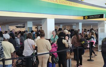 Travelers at Sangster Airport in Montego Bay, Jamaica.
