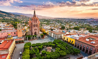 Aerial View of San Miguel de Allende in Guanajuato, Mexico.
