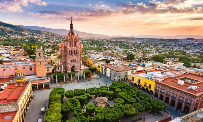 Aerial View of San Miguel de Allende in Guanajuato, Mexico.