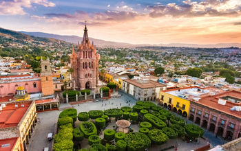 Aerial View of San Miguel de Allende in Guanajuato, Mexico.