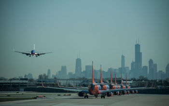 Southwest Airlines Boeing 737s lined up for takeoff at Chicago Midway International Airport