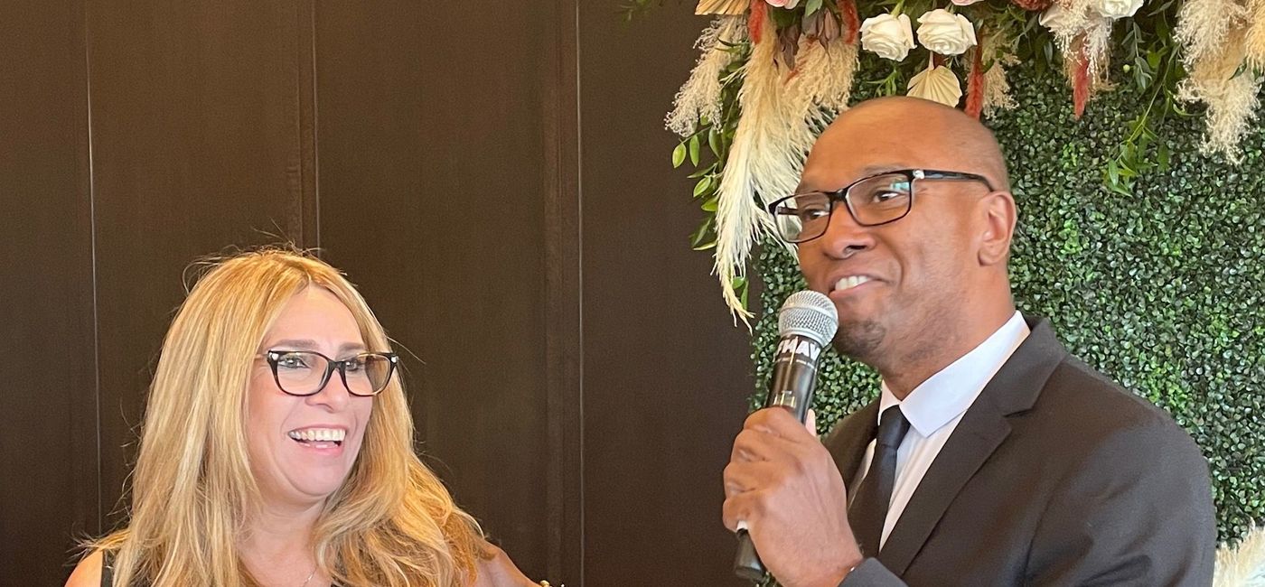 Image: AMResorts Business Development Manager Brian Joseph introduces Carolina Bellina, Senior Director of Sales, AMR Collections. (Bruce Parkinson)
