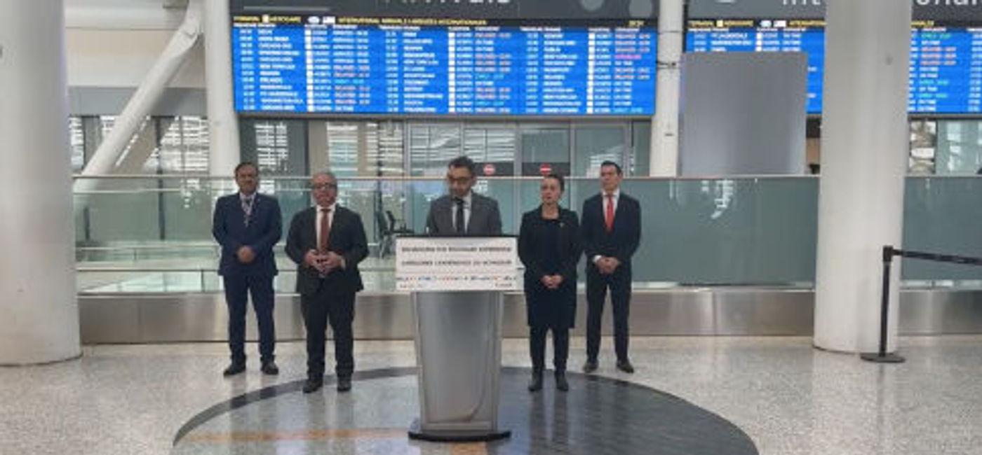 Image: Omar Alghabra speaks at Pearson Airport Tuesday, March 14, 2023. (Omar Alghabra)