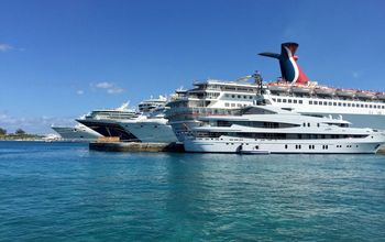 A line of docked cruise ships