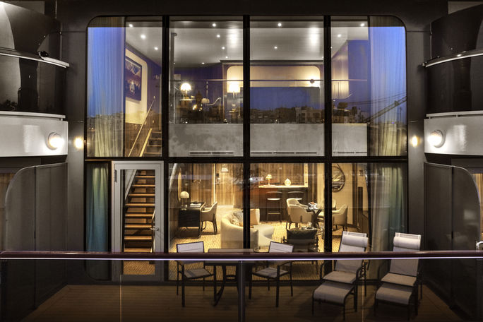 A Wintergarden Suite with veranda on Seabourn Pursuit.