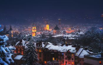 Lviv, Ukraine, night, winter