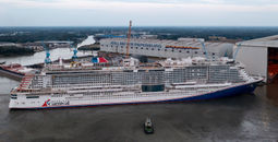 Carnival Jubilee floats out at at Meyer Werft in Papenburg, Germany