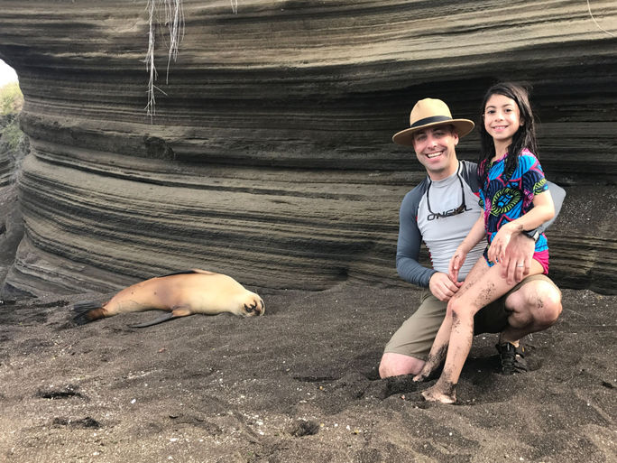 Damon Corkin and Olivia, his daughter, had the opportunity watch seals in their natural habitat on a trip to the Galapagos Islands. Andean Discovery, Damon Corkin, Galapagos