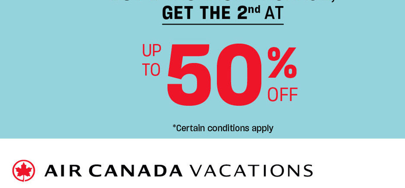 Image: ACV has brought back its popular 'buy one, get one up to 50% off' promotion on winter packages. (Air Canada Vacations)