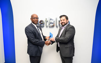 Grenada Tourism Minister Lennox Andrews with Eric Friedman, Director of Route Planning, JetBlue