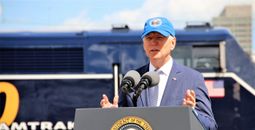 President Joe Biden speaks at a ceremony marking Amtrak's 50th anniversary.