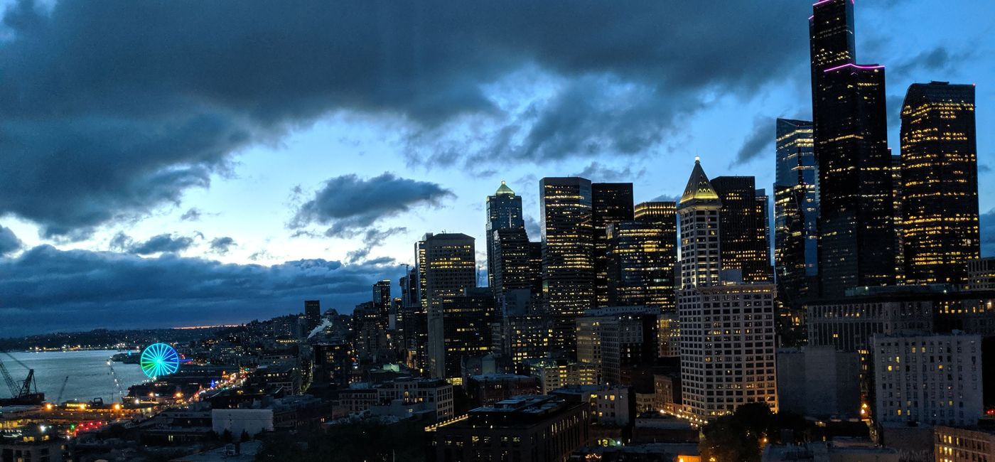 Image: Downtown Seattle as seen from hotel room in Embassy Suites by Hilton in Downtown Seattle at Pioneer Square (Photo by Lauren Bowman)