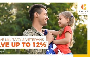 Active military and veterans can save up to 12 percent when booking at participating Choice-branded hotels.