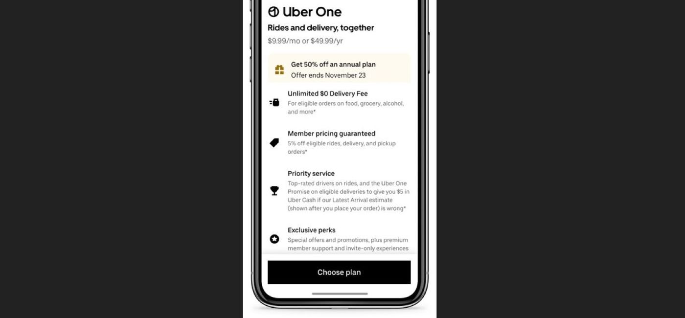 Image: Uber One benefits page on the Uber app. (photo via Uber) ((photo via Uber))