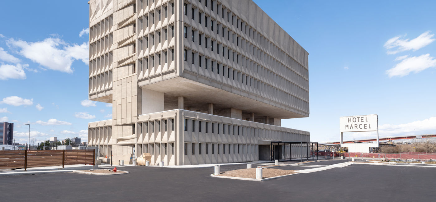 Image: Exterior rendering of the Hotel Marcel New Haven, the first and only completely carbon neutral hotel in the United States. (photo via Hilton Hotels & Resorts) ((photo via Hilton Hotels & Resorts))