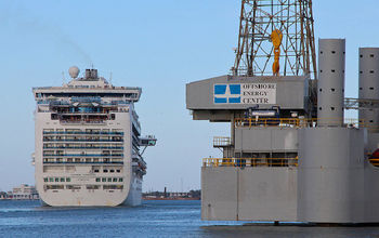 A cruise ship departs the Port of Galveston