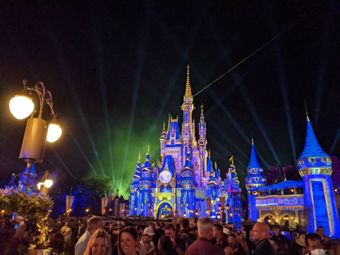 Cinderella's Castle at night at Magic Kingdom