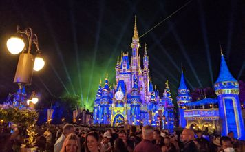 Cinderella's Castle at night at Magic Kingdom.