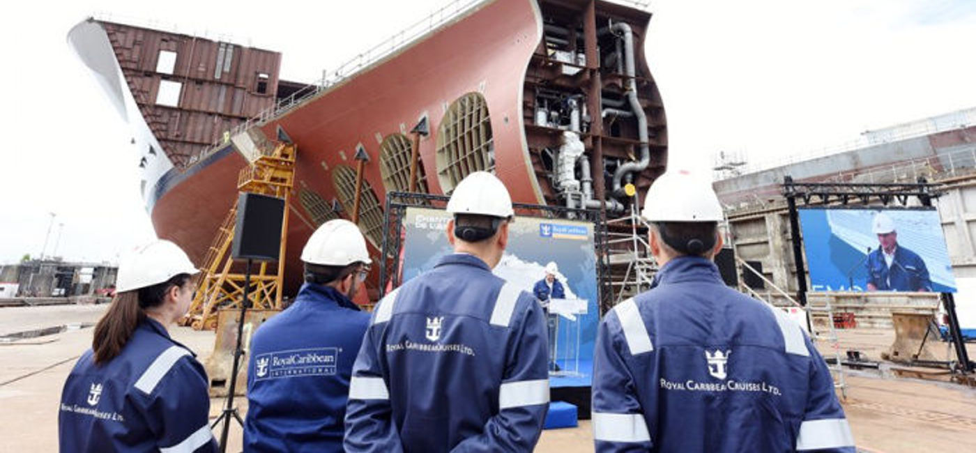 Image: Royal Caribbean held a keel-laying ceremony in Saint-Nazaire, France, to mark the first major step in the construction of Utopia of the Seas. The first LNG-powered ship of the industry-defining Oasis Class will set sail spring 2024. (Photo Credit: © Bernard Biger – Chantiers de l’Atlantique)