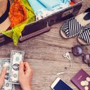 travel, save, savings, money, cash, discounts, deals, packing, suitcase, luggage, passport, phone, vacation, summer, beach