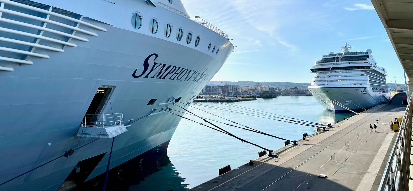 Image: Symphony of the Seas docked in Rome during the ACV Seminar at Sea hosted by Royal Caribbean. (Photo Credit: Bruce Parkinson)