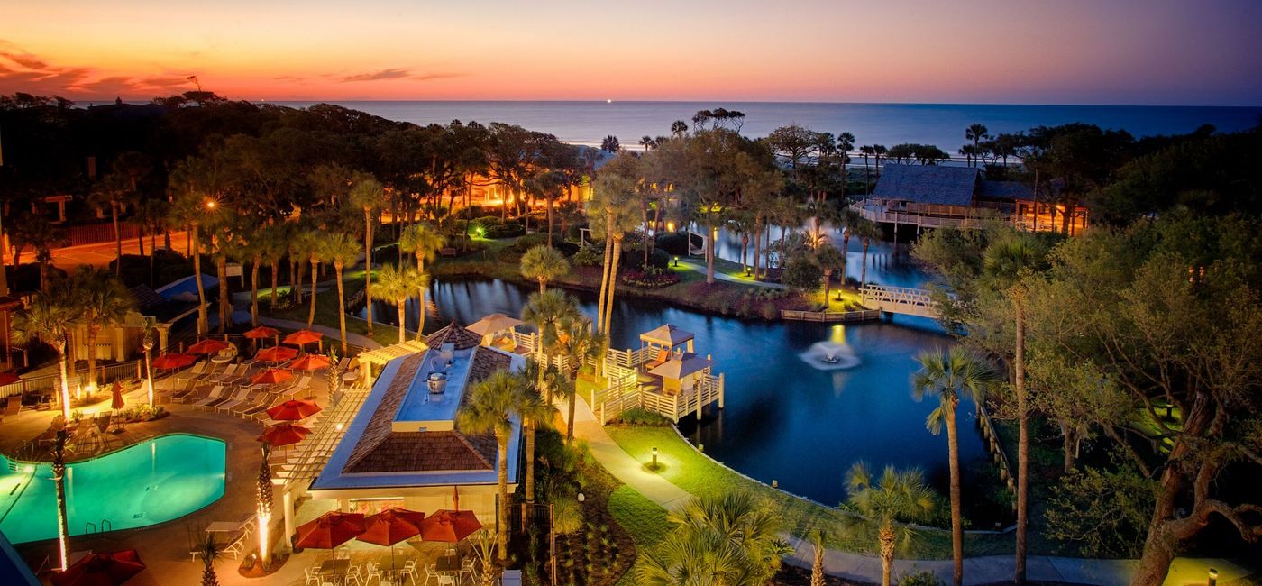 Image: Ariel shot of the Sonesta Resort Hilton Head Island at sunrise. (photo via Sonesta International Hotels)