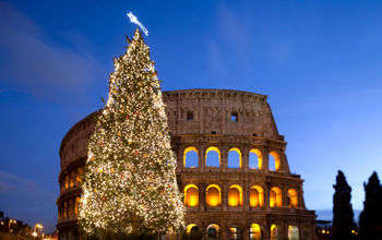 Christmas tree by Coliseum in Rome, Italy
