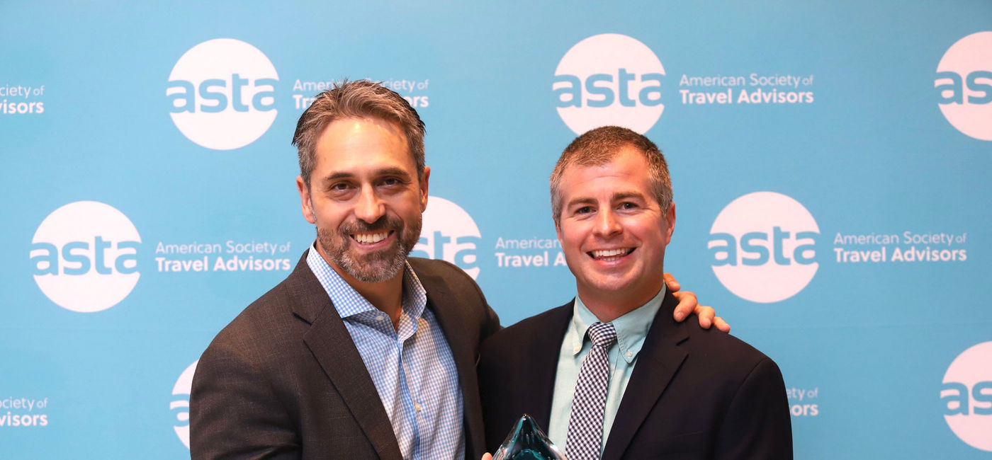 Image: Matthew Kutches, General Manager-Agency Sales, Delta Air Lines (right) accepted the Green Partner in Travel Award for Delta from Marc Casto, President, Flight Center Travel Group & Chair of the Board at the American Society of Travel Advisors (photo courtesy of ASTA).