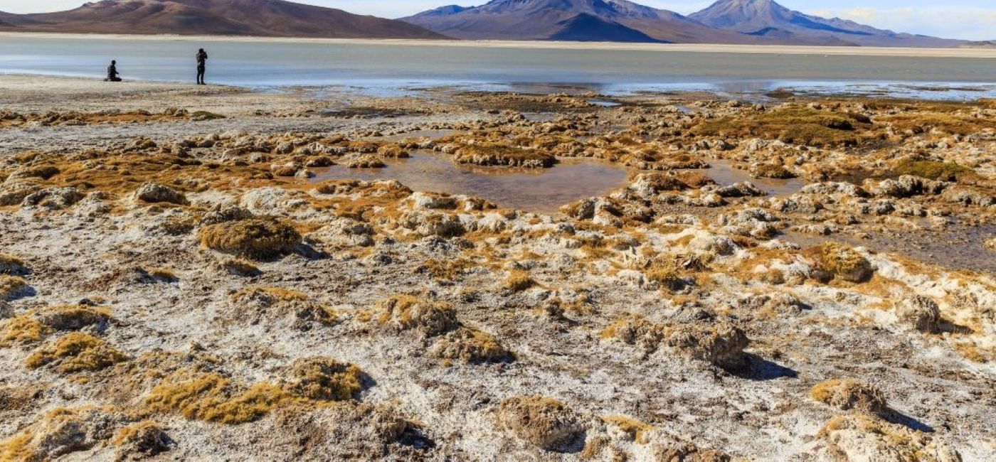 Image: Two people look out into the Surire Salt Flat in northern Chile. (photo via Chile) ((photo via Sernatur/Travel Chile))
